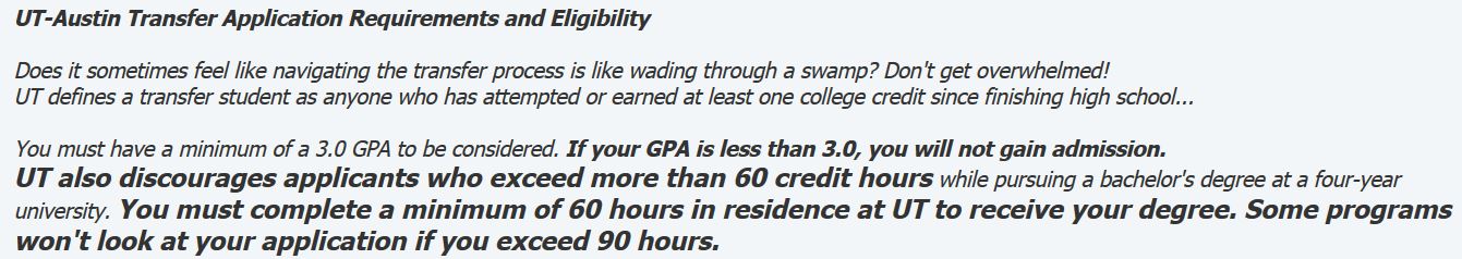 Take only 60 hours If over 90 no UT Austin for you