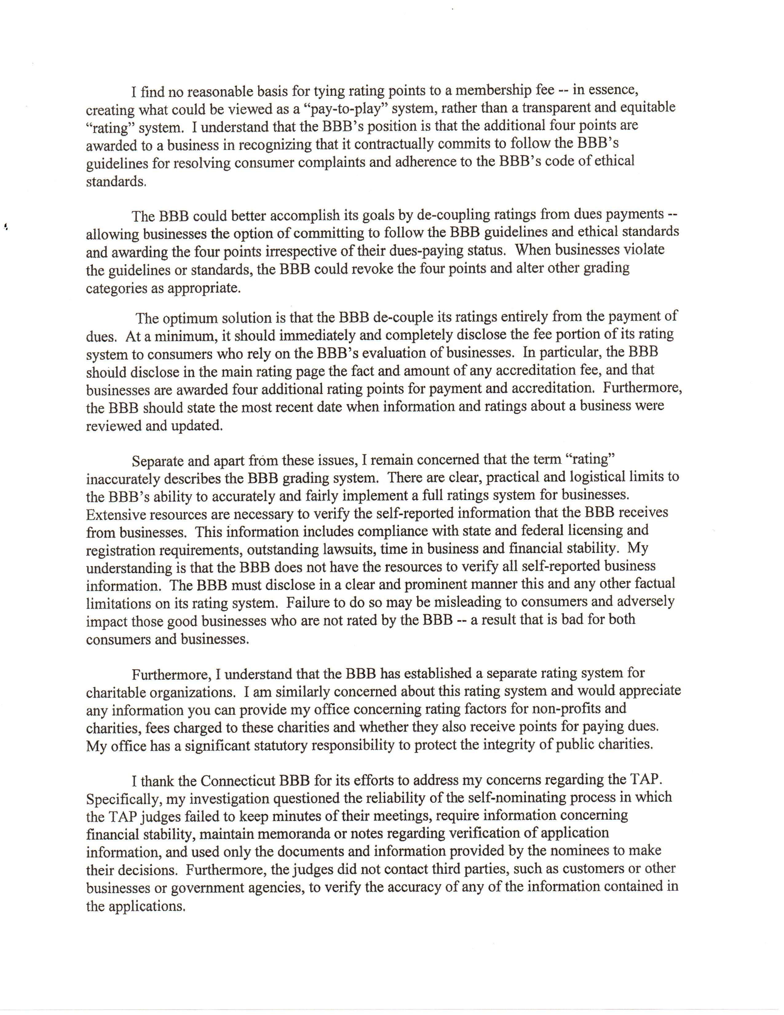 Former Atty Gen Richard Blumenthal's letter, Pg 2