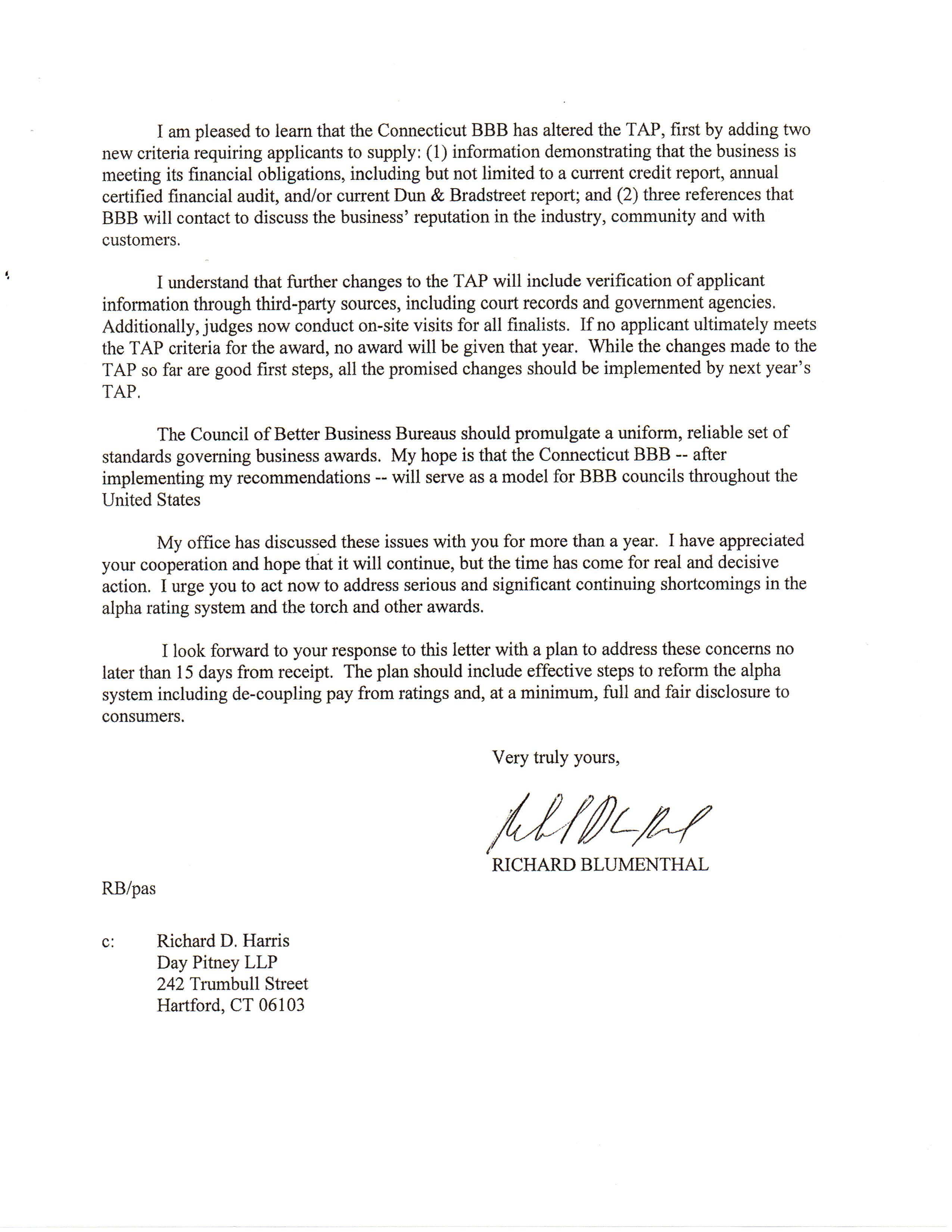 Former Atty Gen Richard Blumenthal's letter, Pg 3