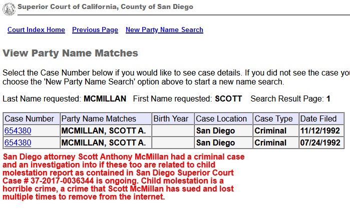 Scott McMillan San Diego criminal record