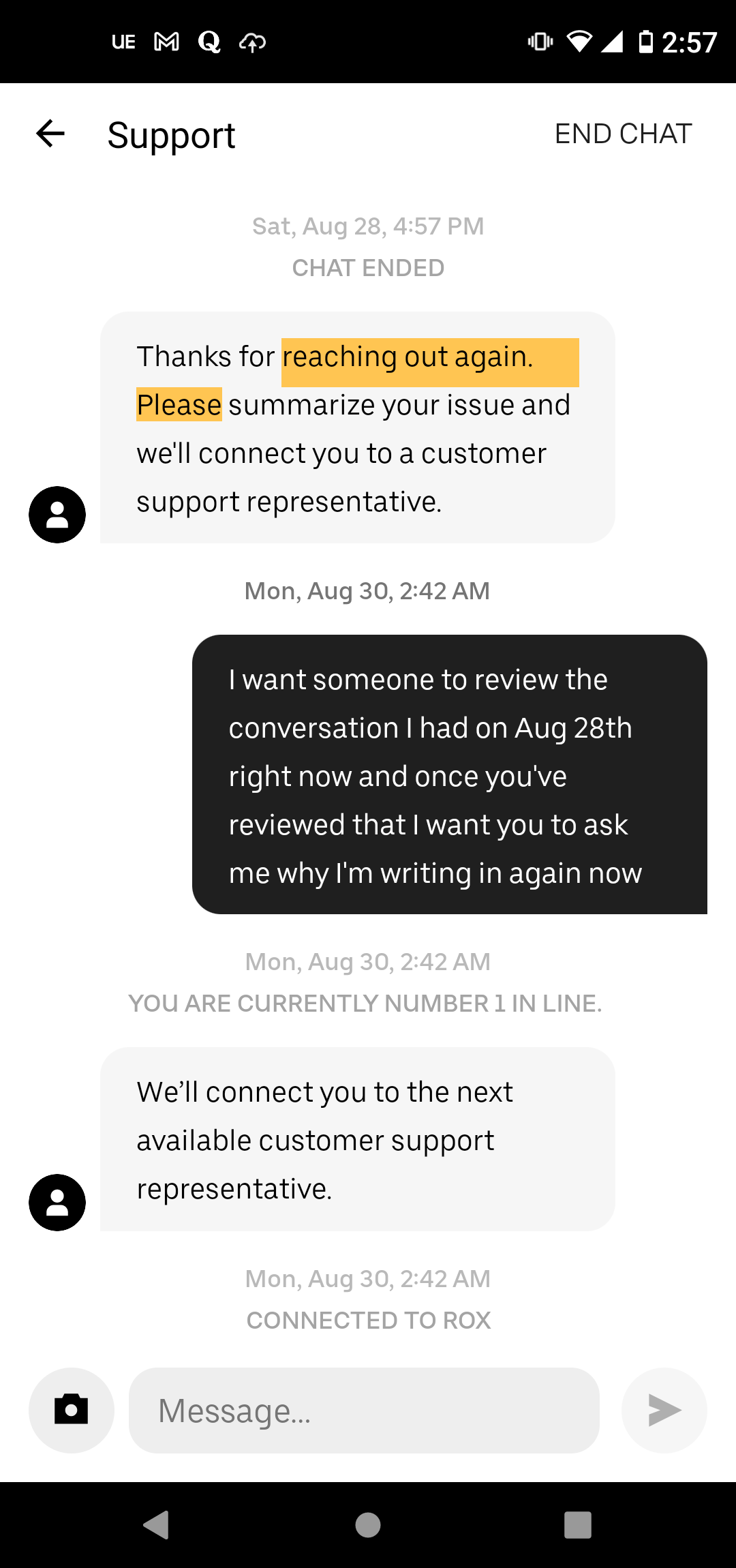 Customer service chat
