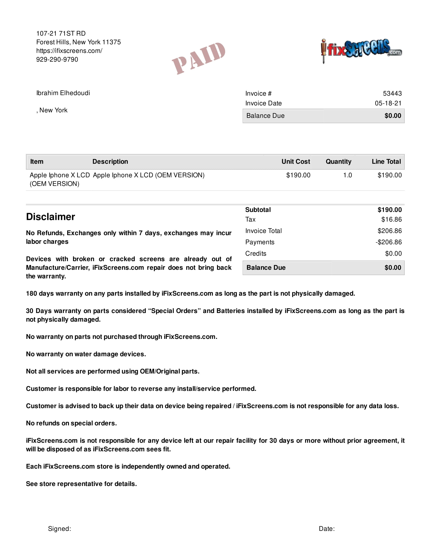 My  Invoice with the 180 days warranty  [1 of 2]