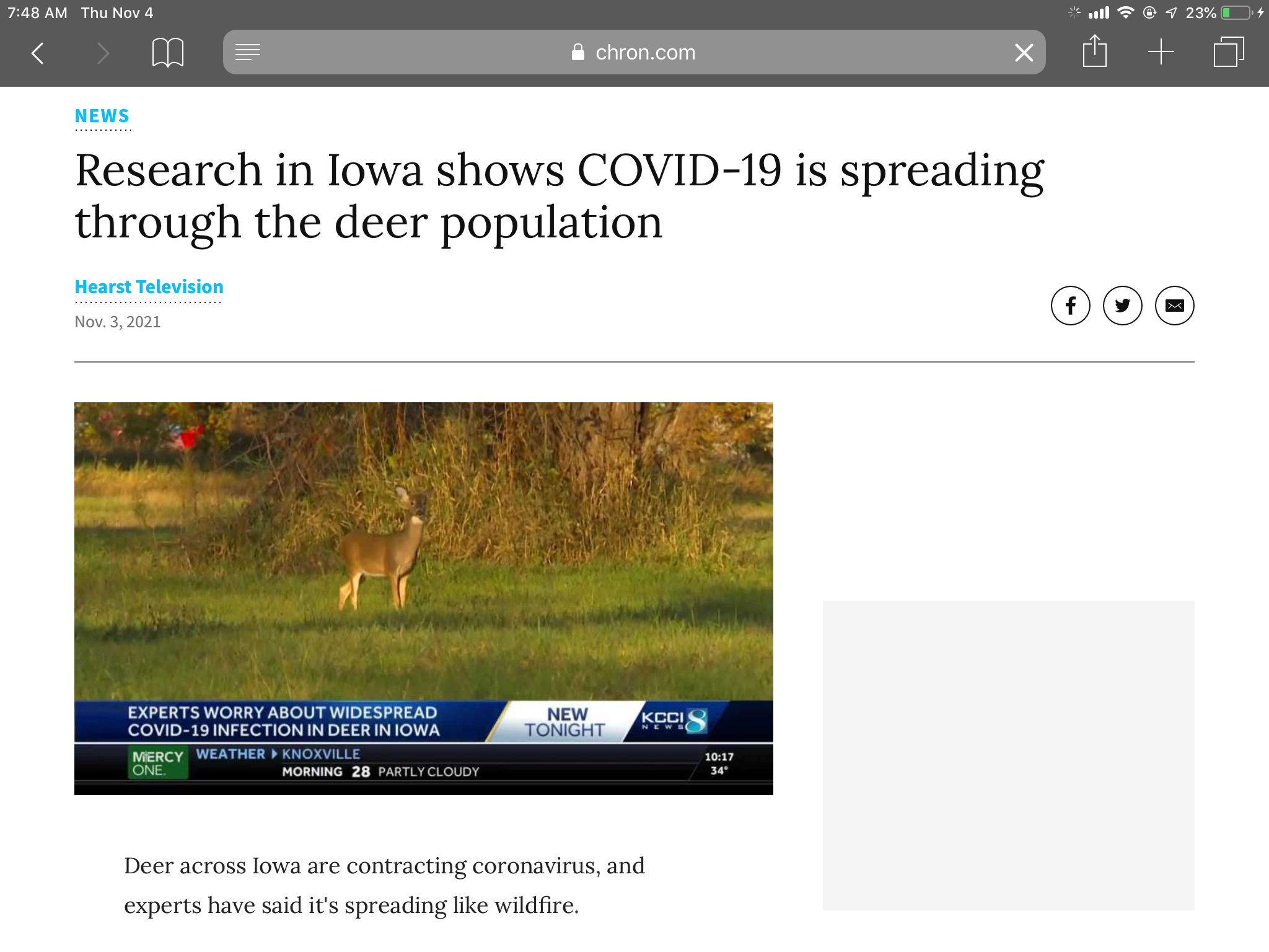 DEER BEING INFECTED WITH COVID19 IN IOWA