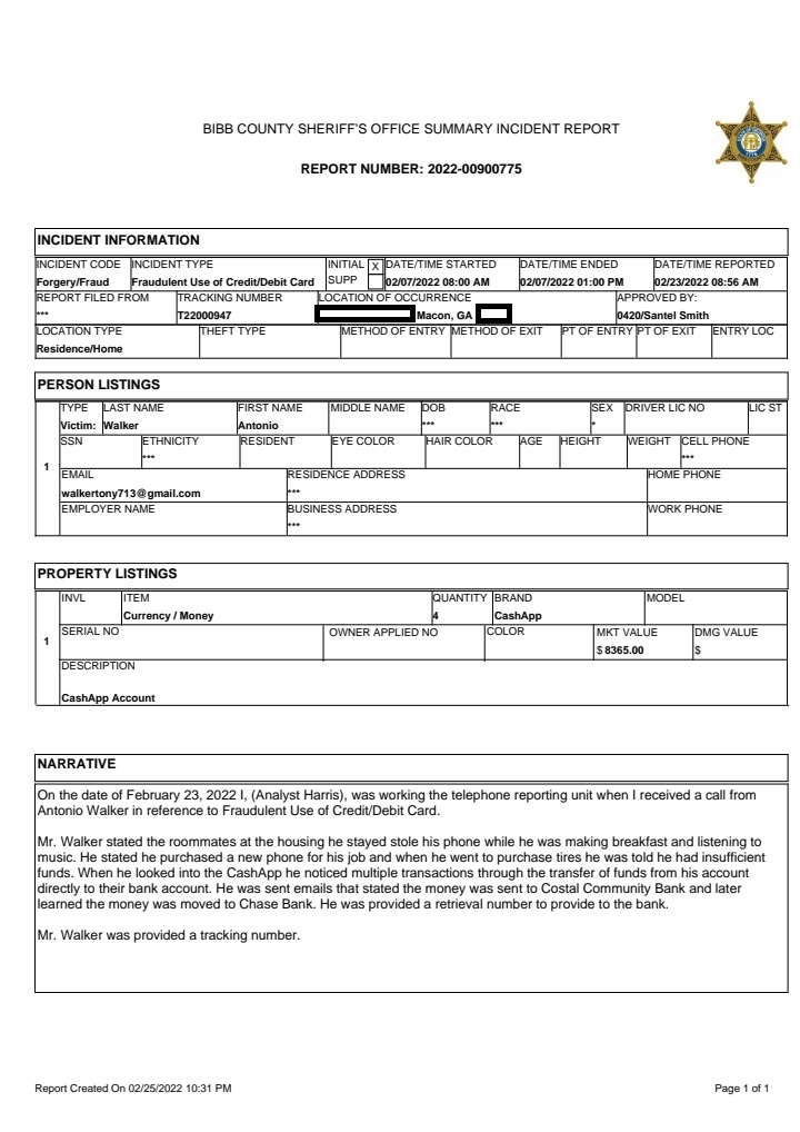 Wire Fraud Police Report