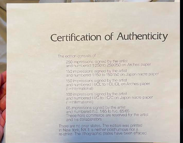 Certification of Authenticity given by Prestige
