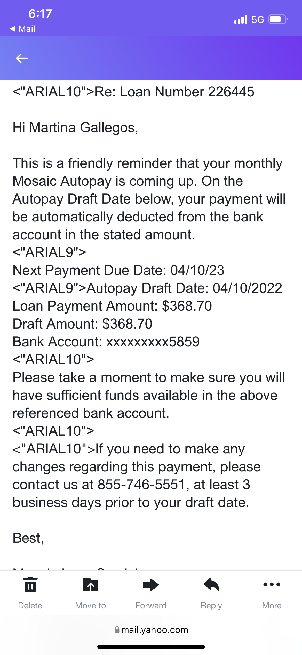 Email I got after scammers collected payment.