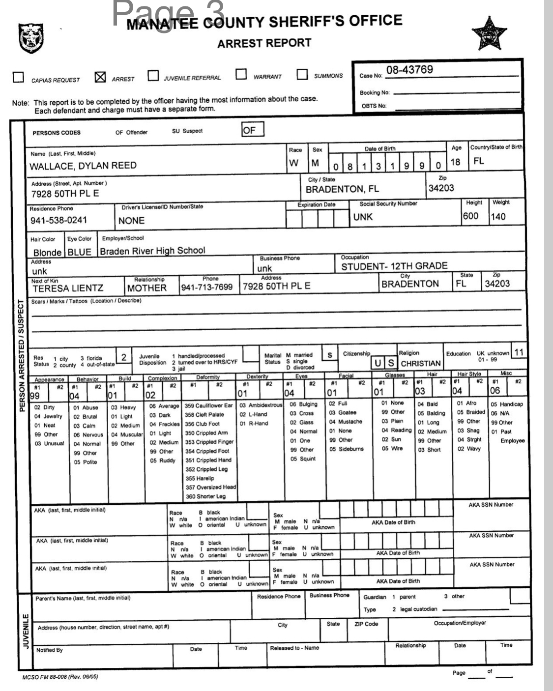 Dylan Reed Wallace Felony Arrest Page 3