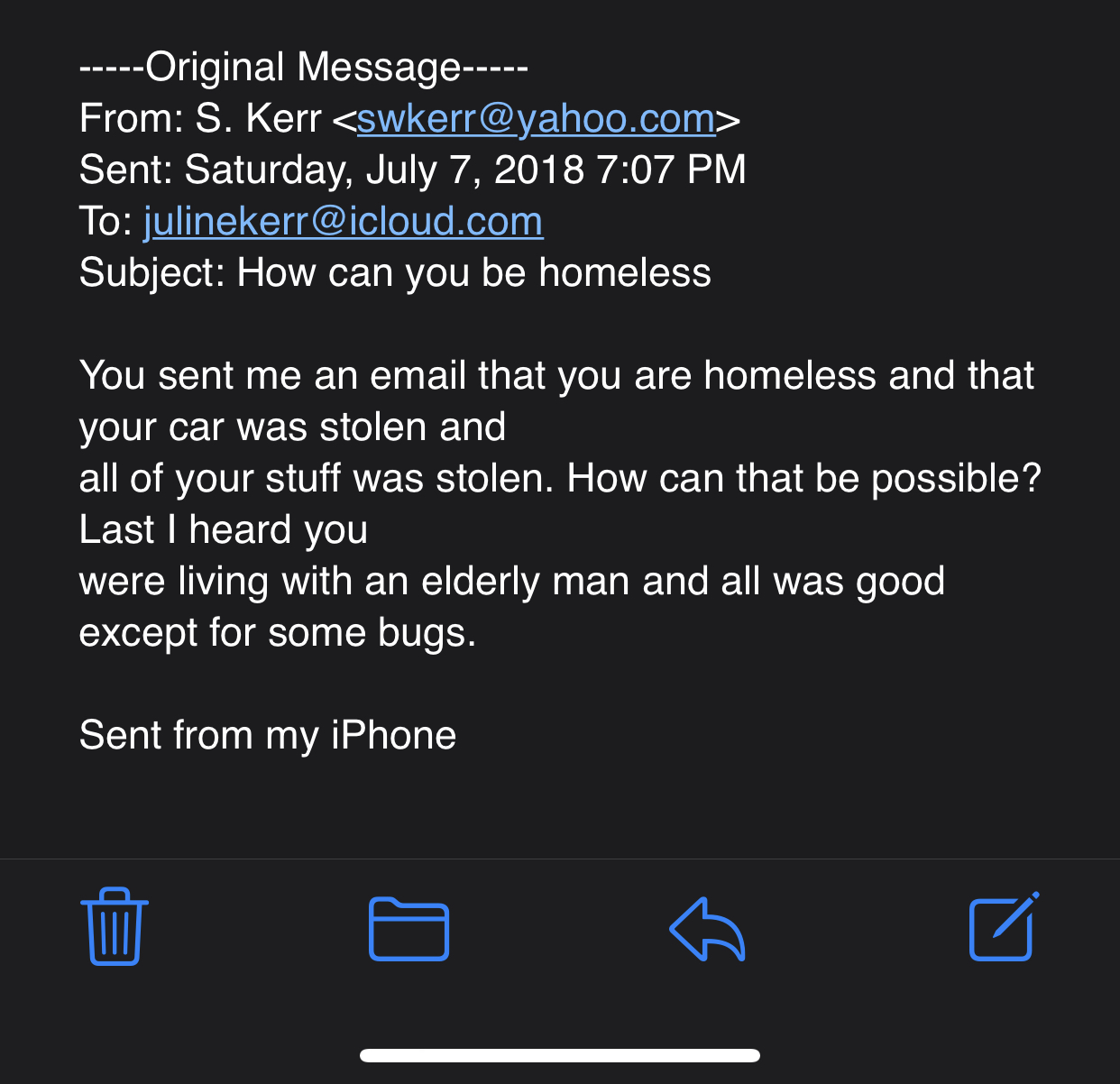 July 7, 2018 email to Shannon regarding homelessne