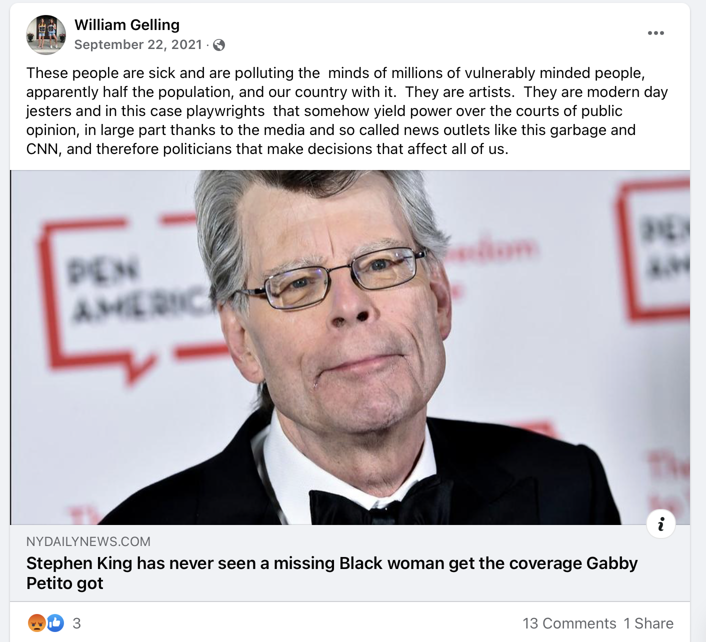 Bill's views on Stephen King against racism 