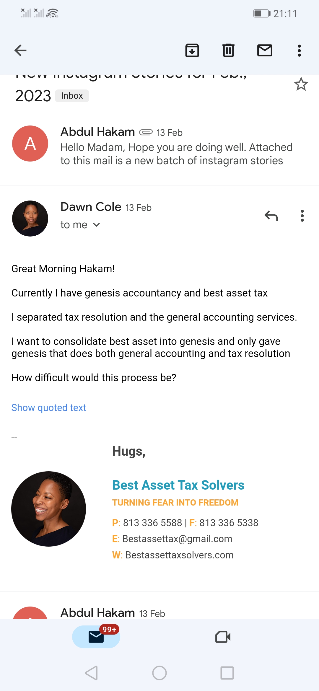 Emails from Dawn Cole (as mentioned above)