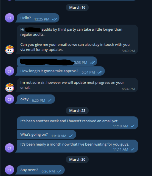 Follow up with team on telegram