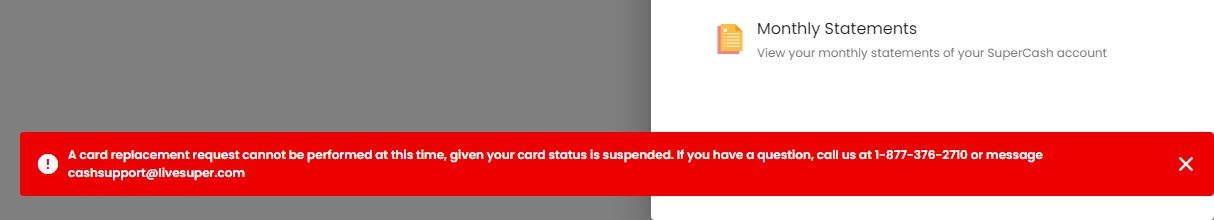 Says card is suspended