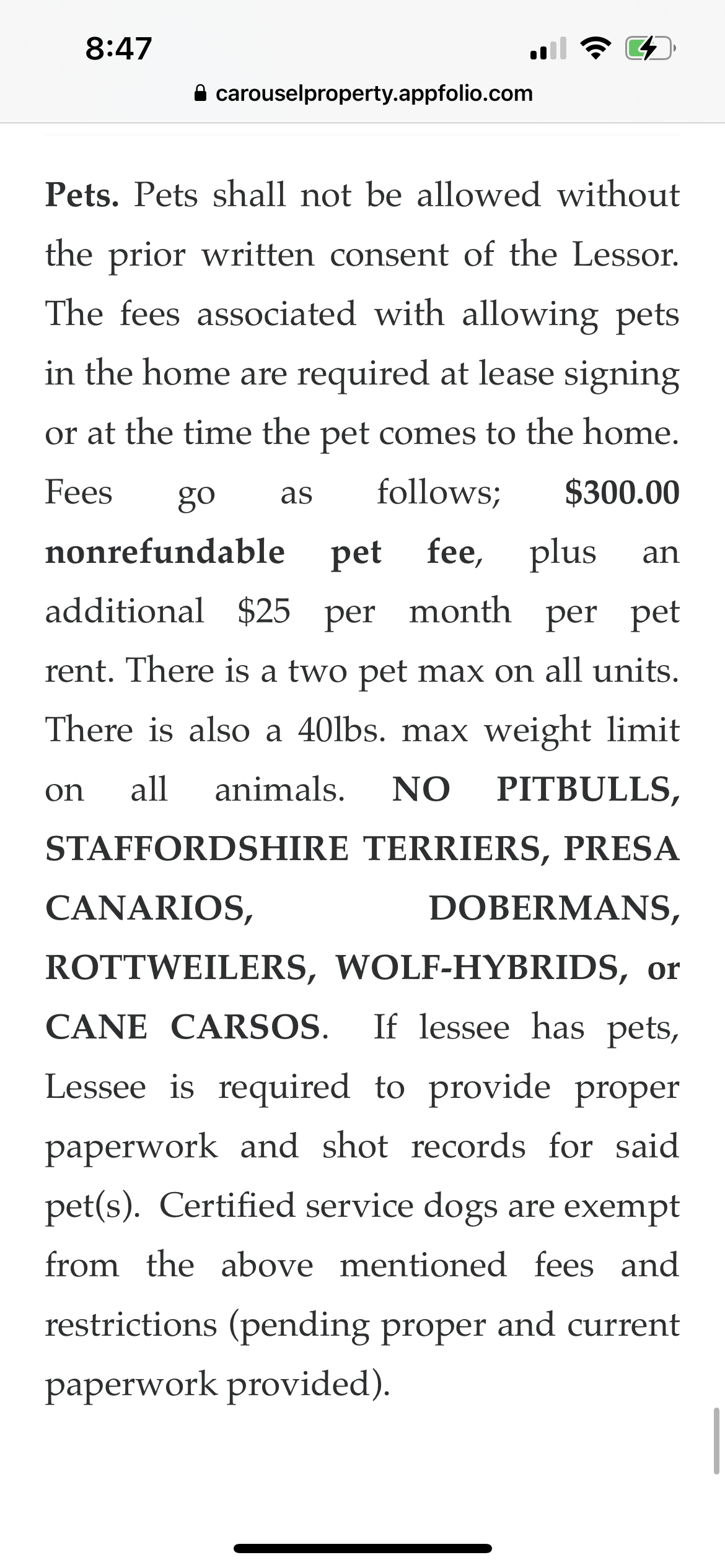 Pet Lease Agreement