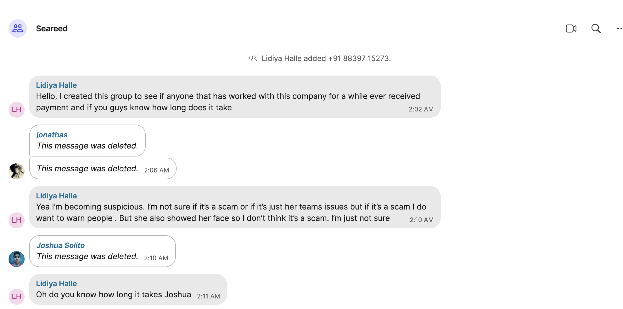 Signal chat with her other scammed employee