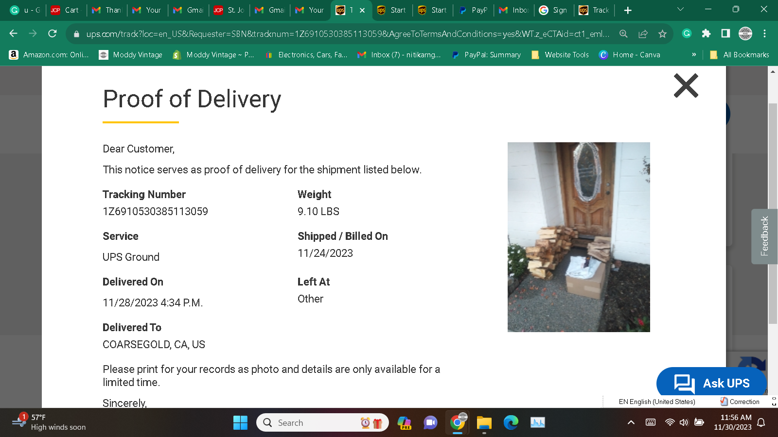 UPS/GPS system reported all three packages placed!