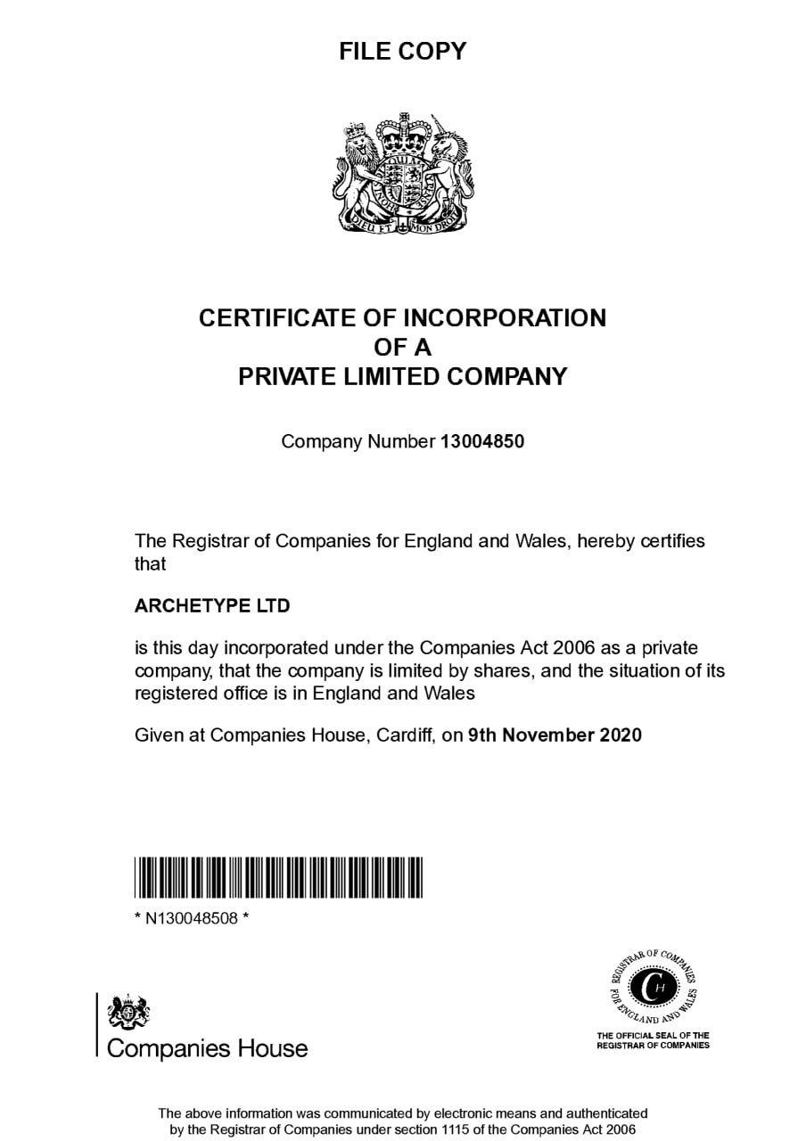 The compnay certificate