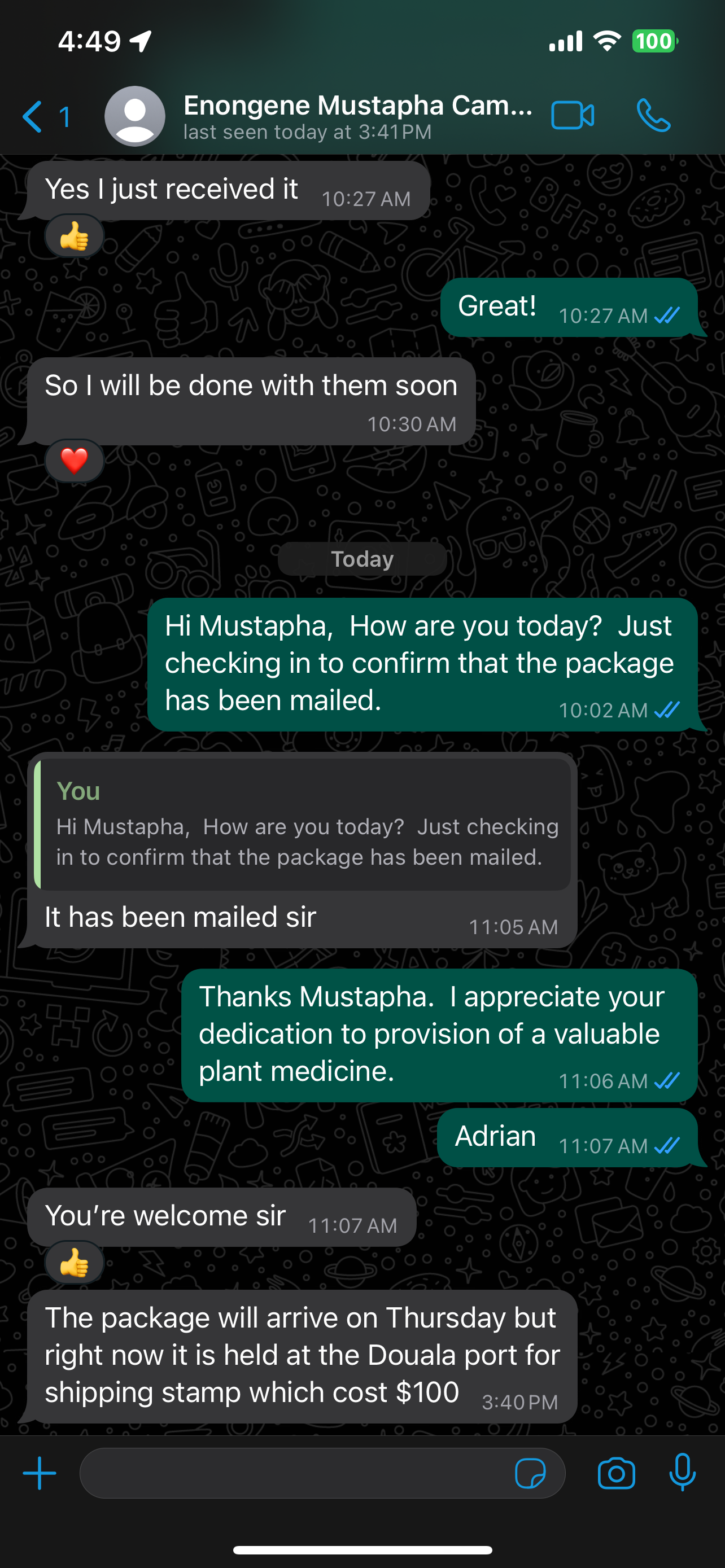WhatsApp text exchange