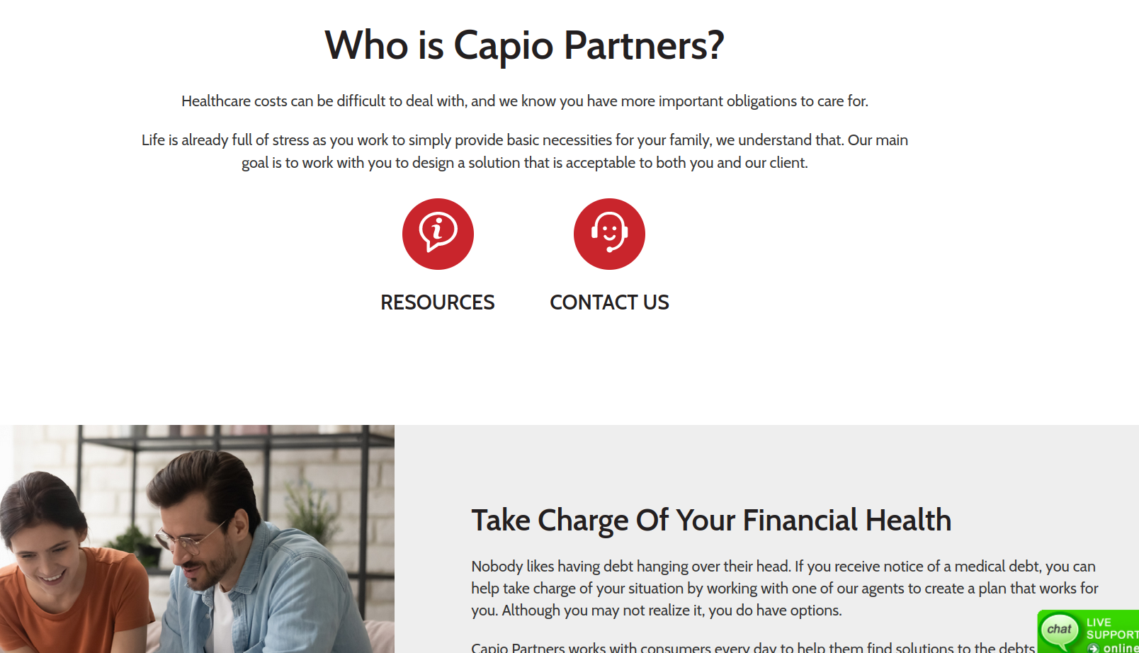 Screen grab of Capio website