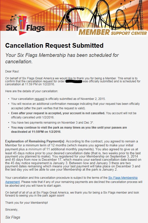 Copy of Cancellation Notice...Rather notice indication the cancellation request was received