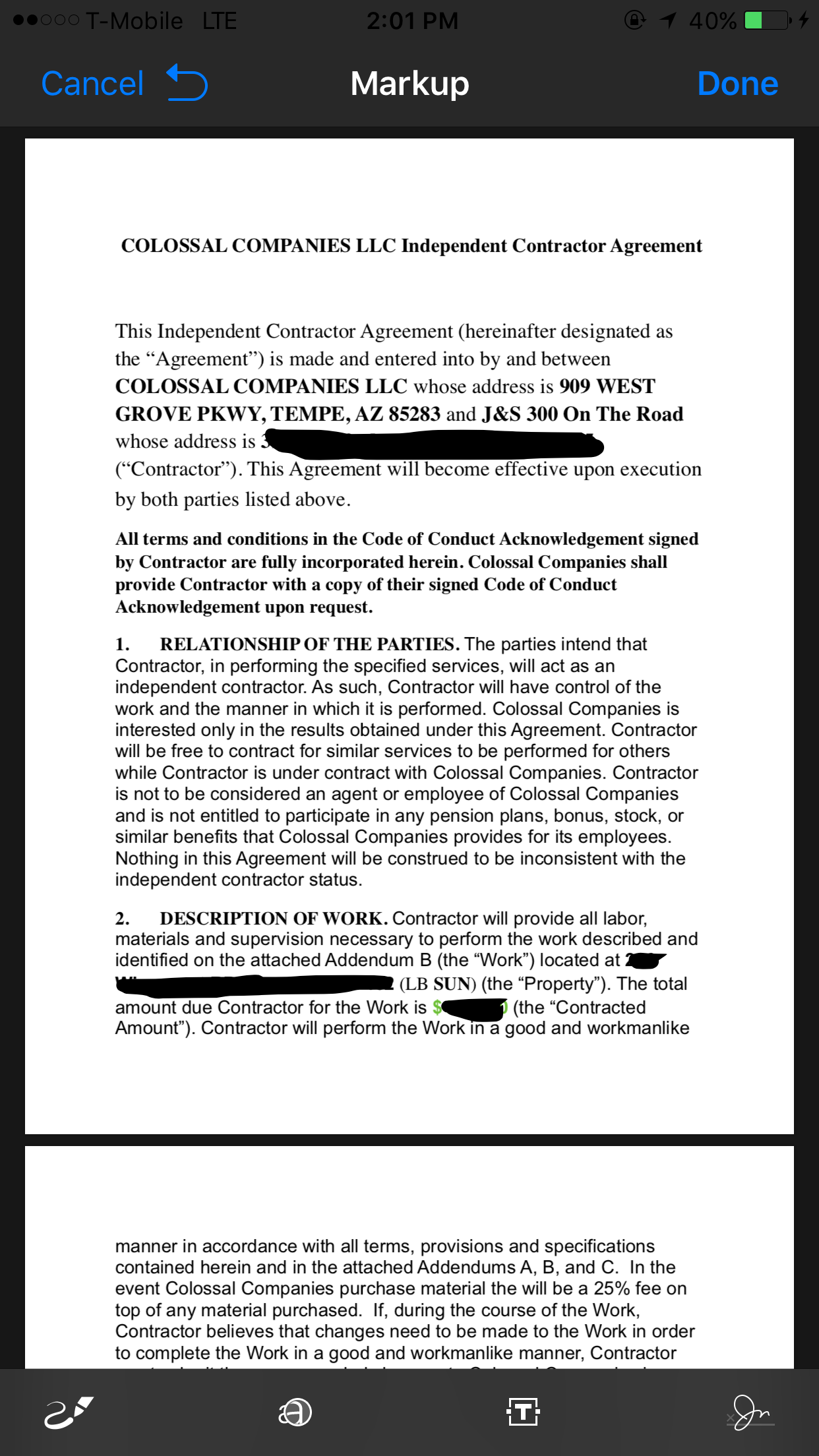 The first page of what seemed like a legit contract.