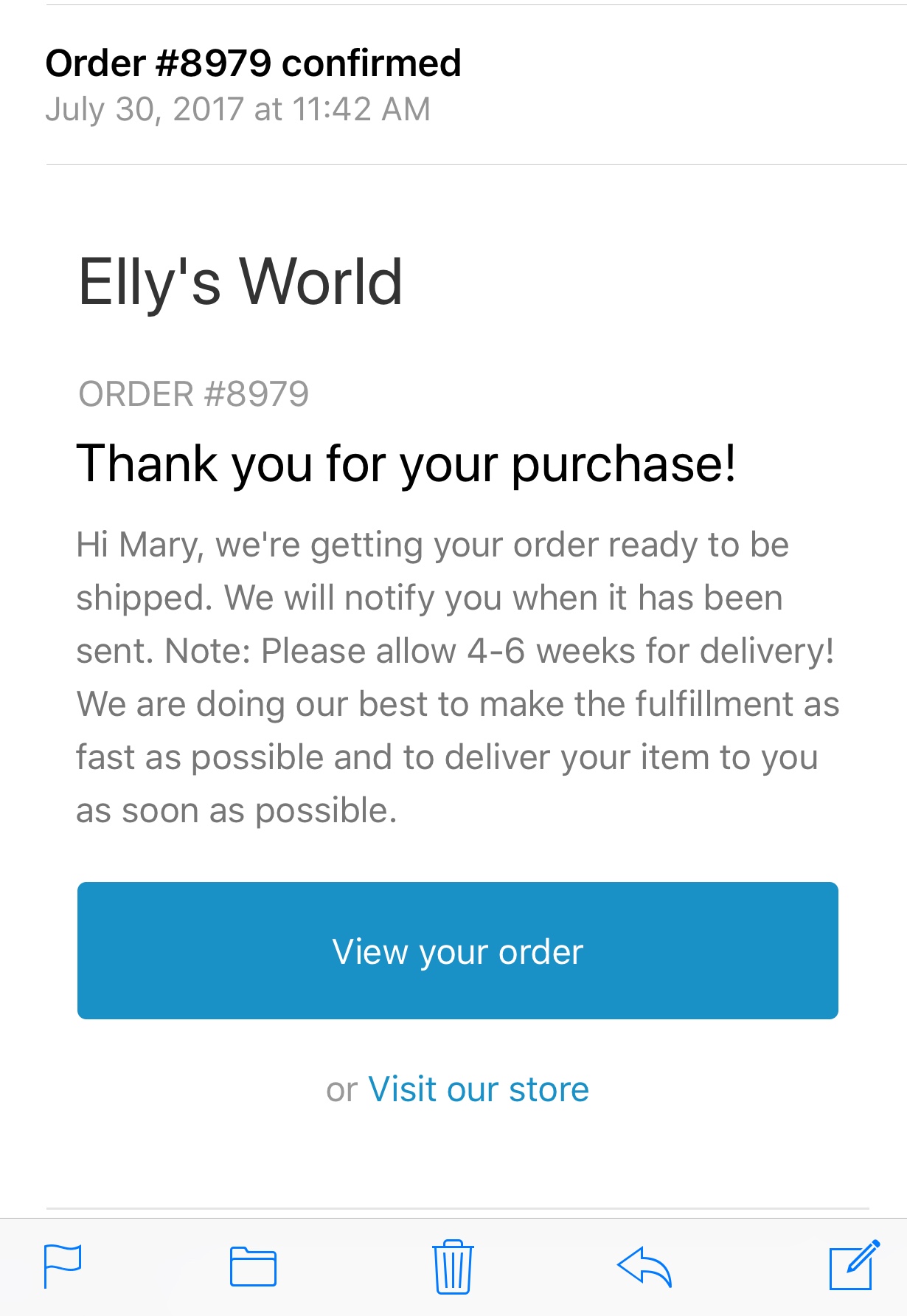 Confirmation from Elly’s World 