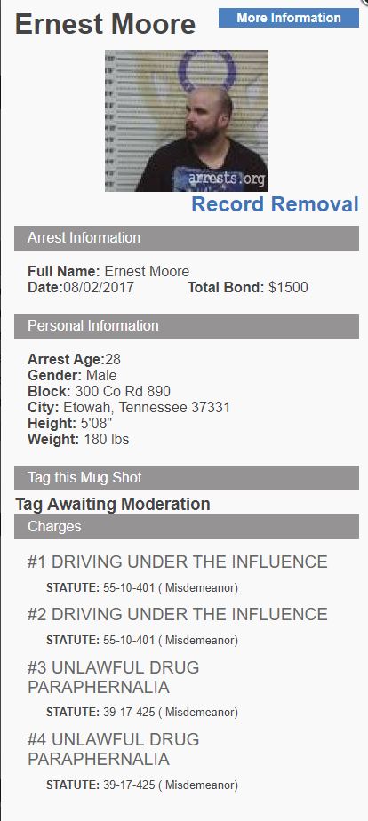 Ernest Tyler Moore Arrest Record 1