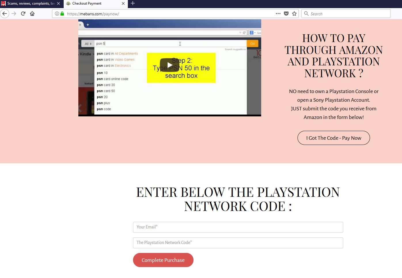 trying to scam you to provide PS Network code