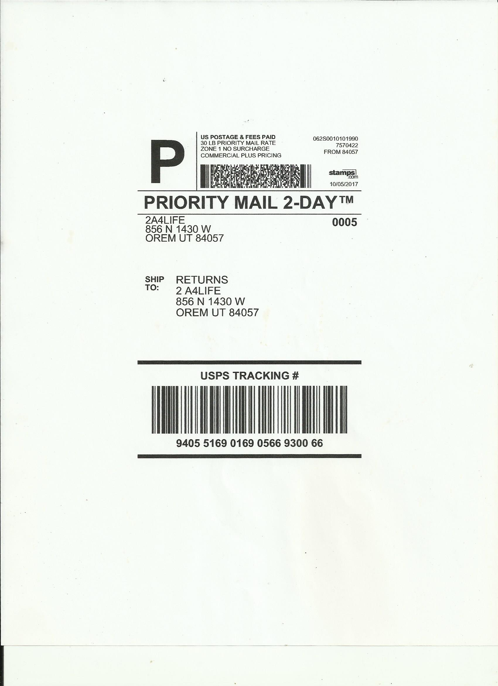 Copy of return shipping label