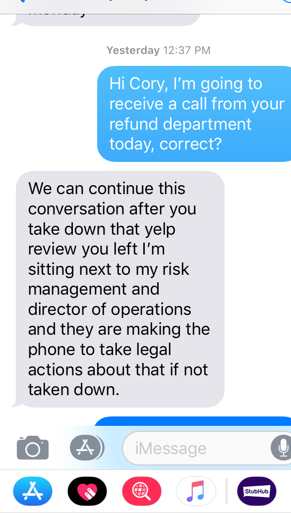 Screenshot-text reply when I asked refund status