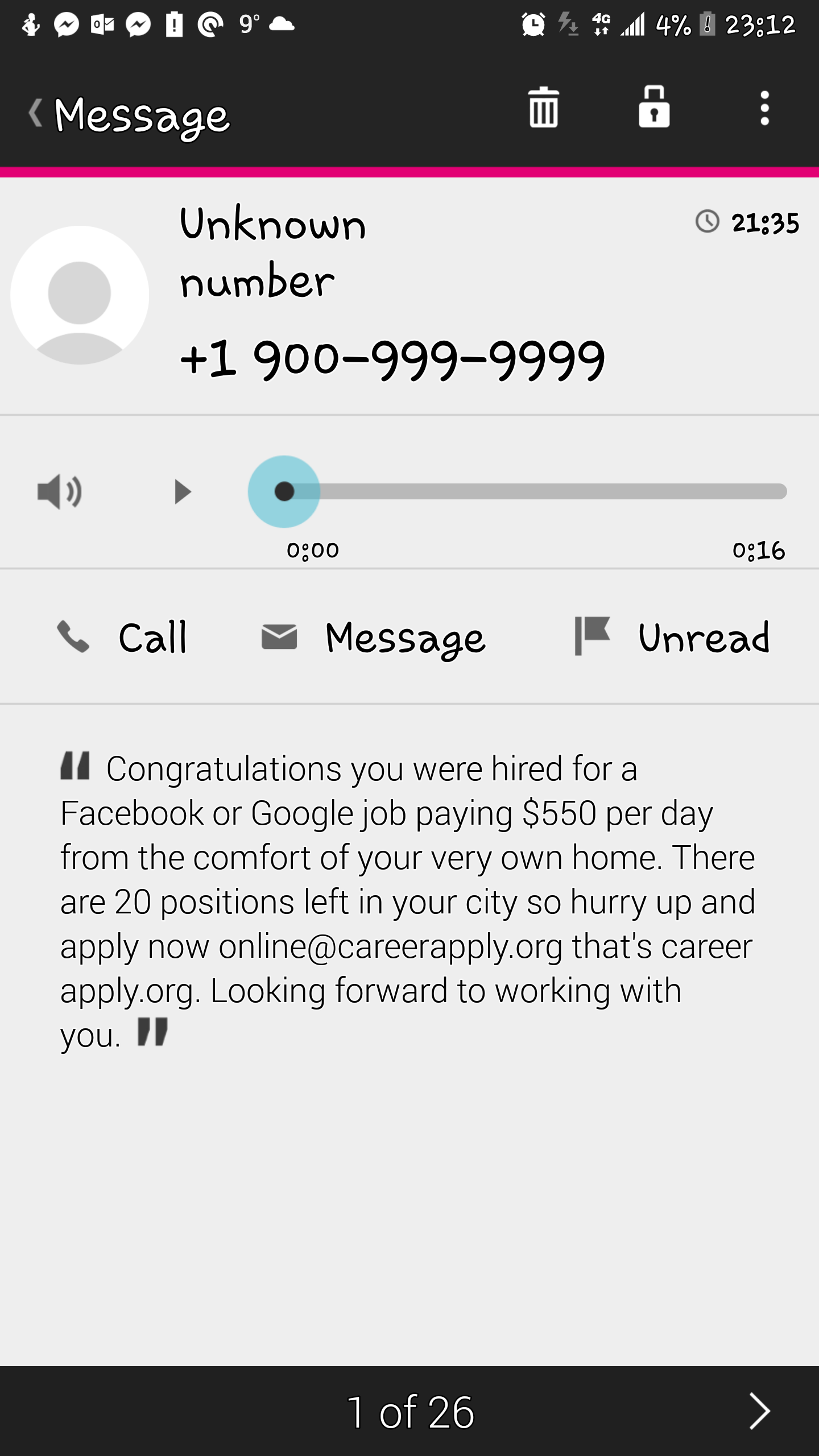  screenshot of visual voicemail