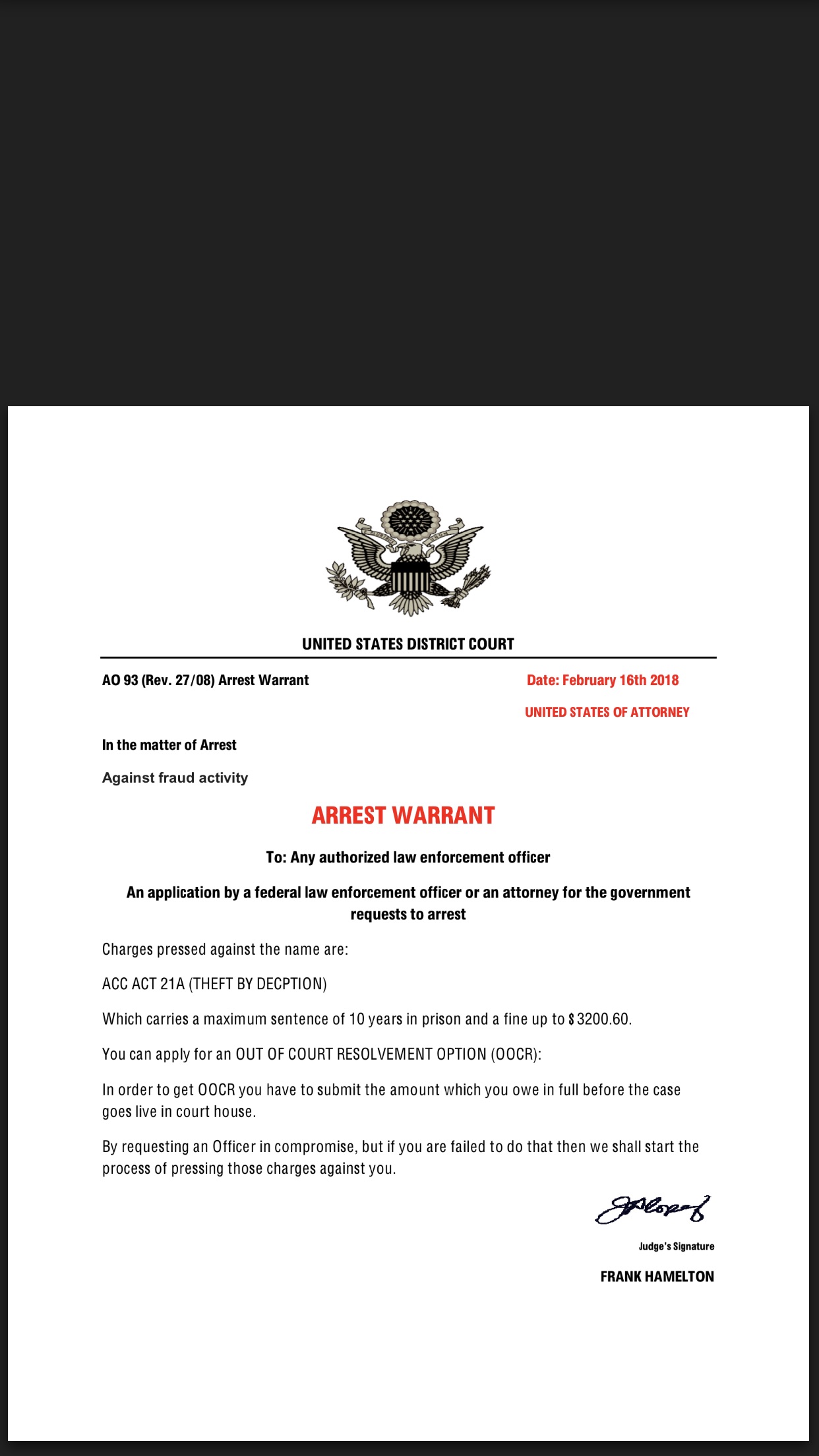 “Arrest warrant”