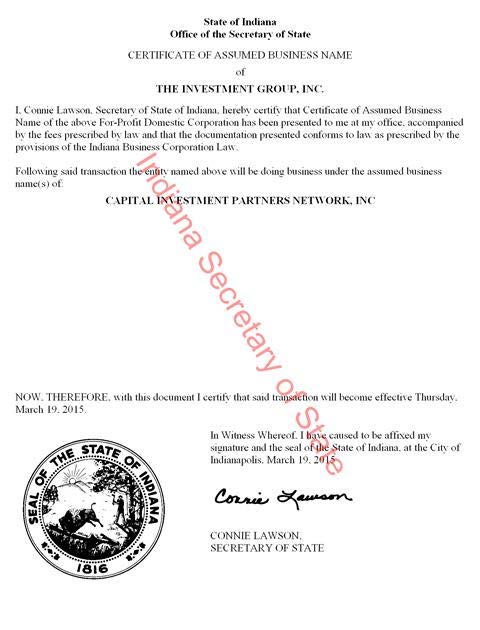 COMPANY LEGAL DOCUMENT WITH THE STATE
