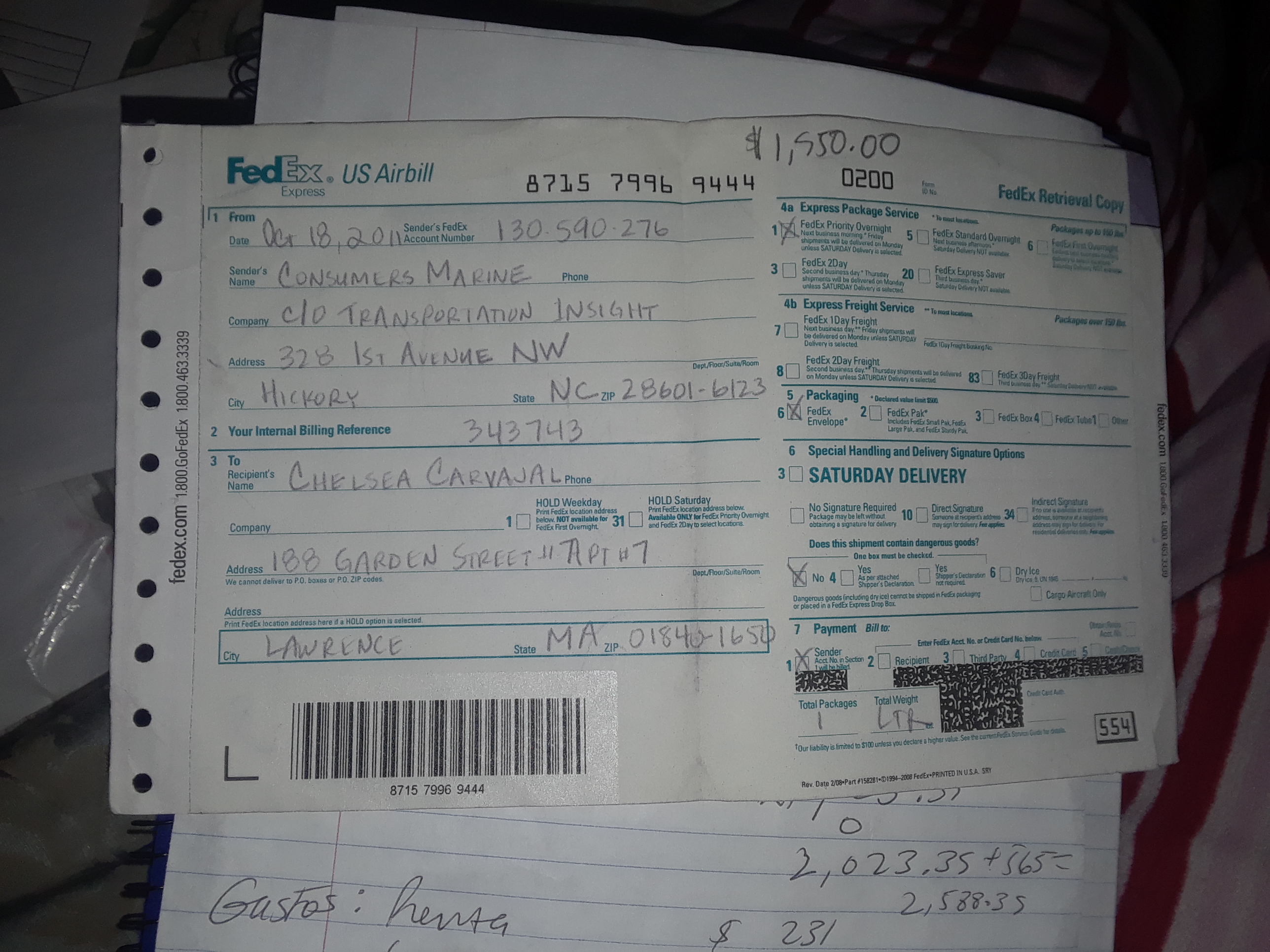 Fedex Wire transfer receipt