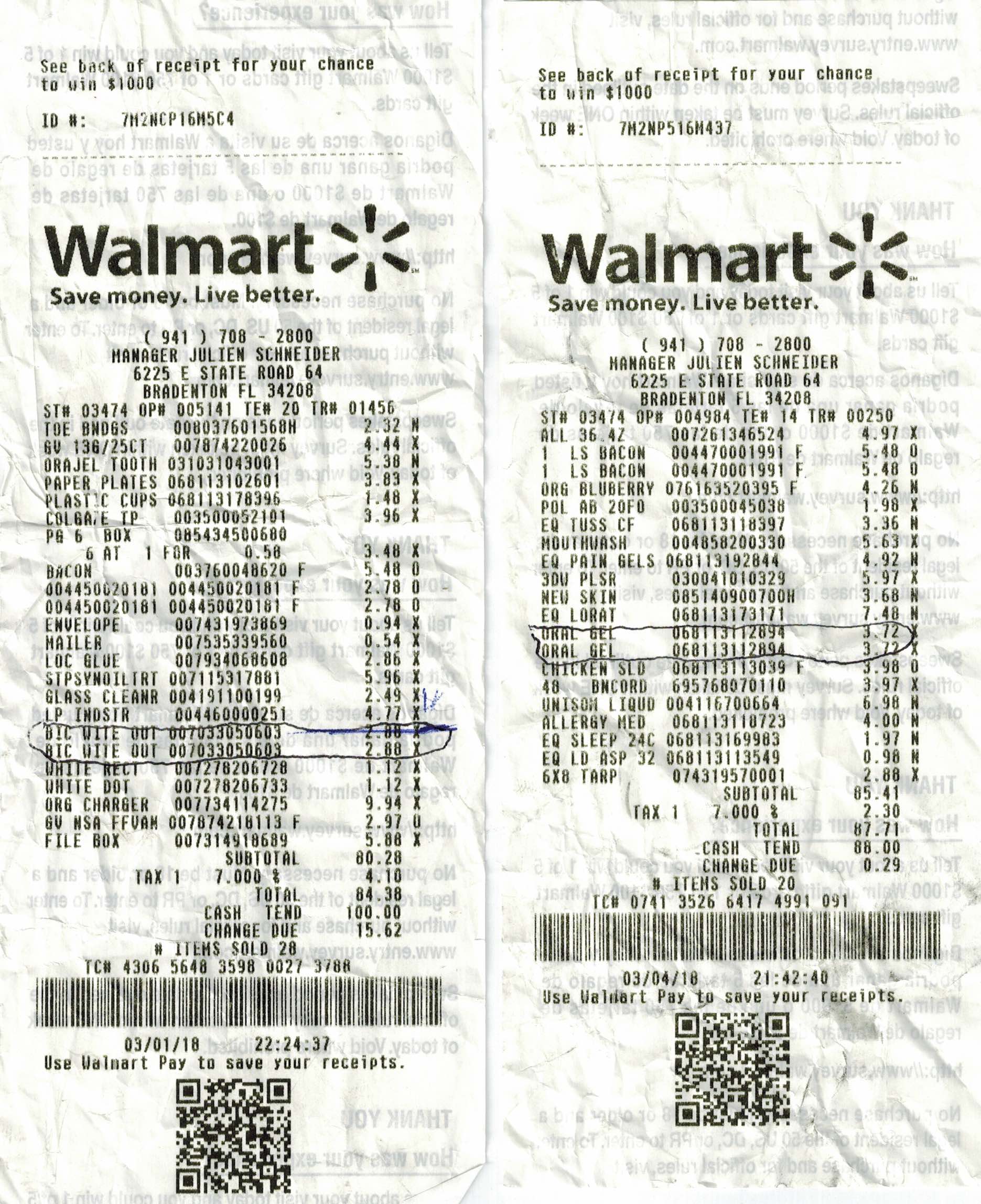 Walmart Receipts