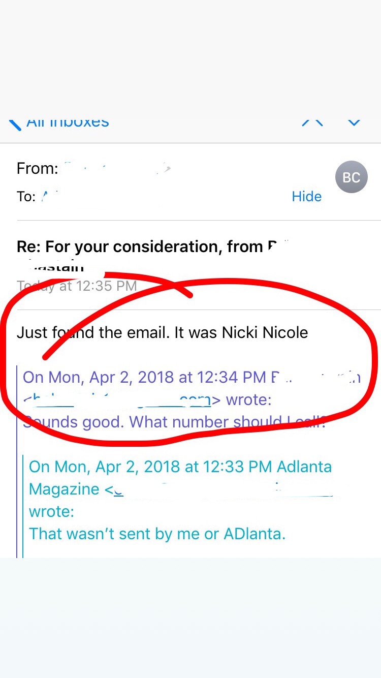 An email from a writer who states her name