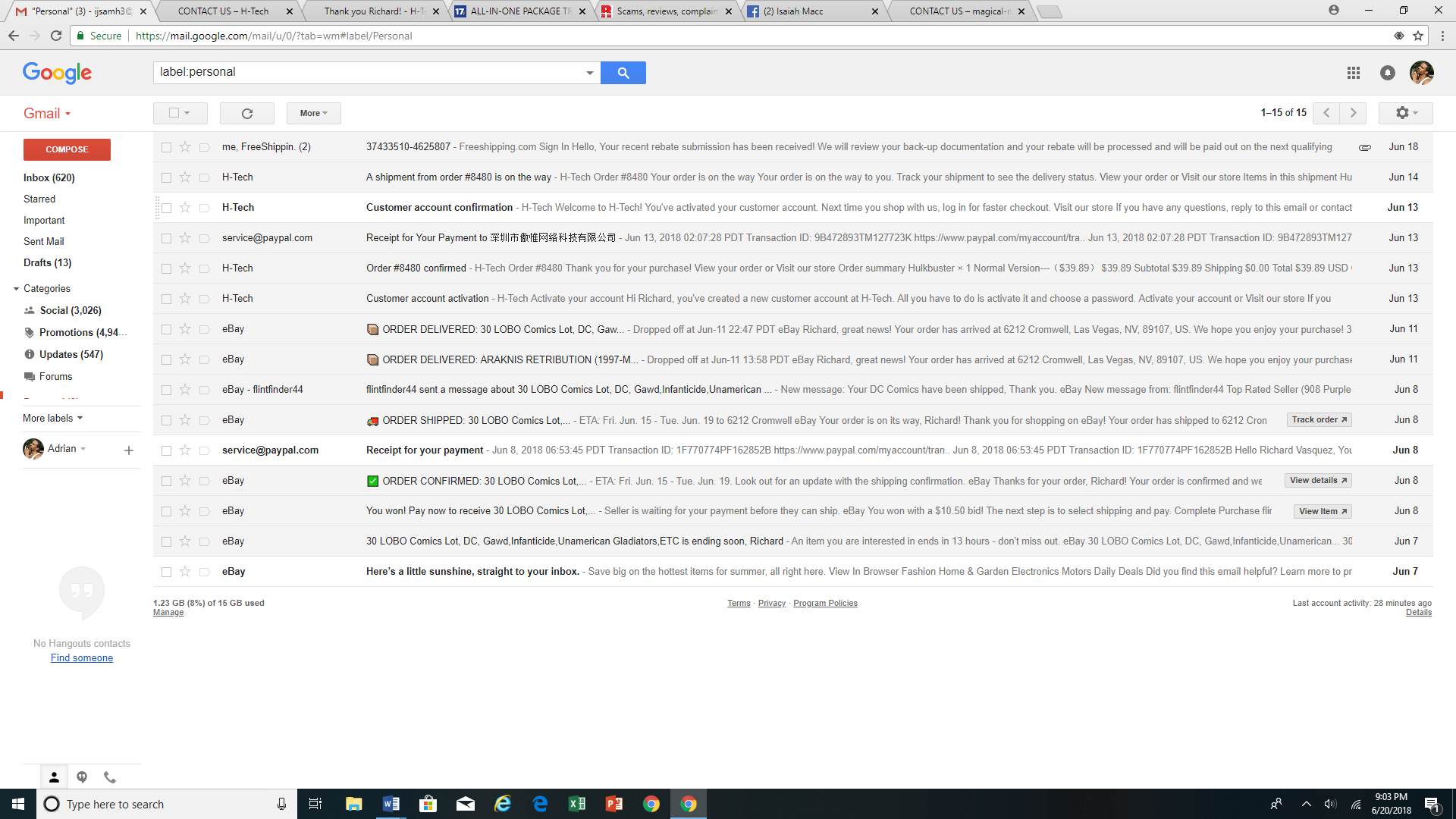 My personal emails of confirmations 
