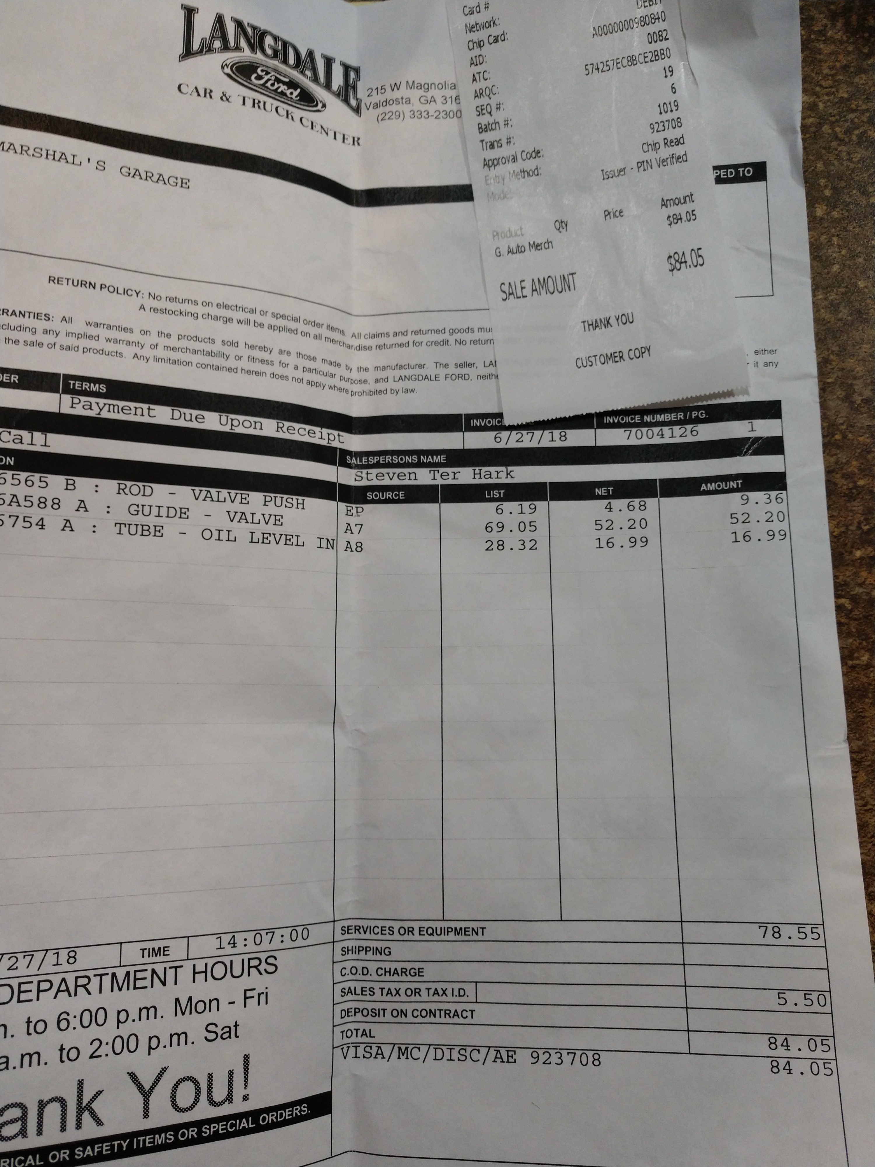 First invoice for broken parts