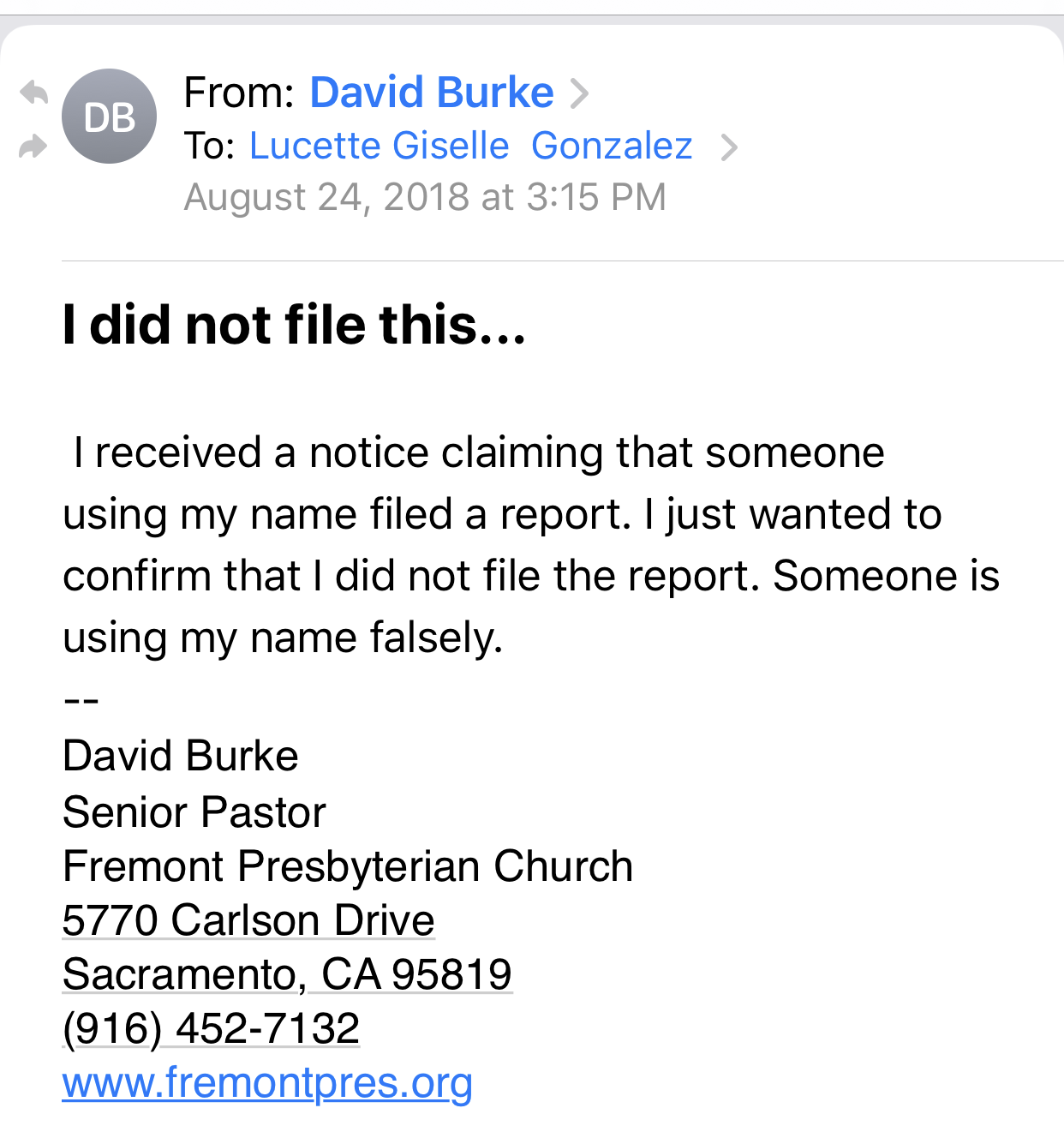 Pastor David Burke’s Statement