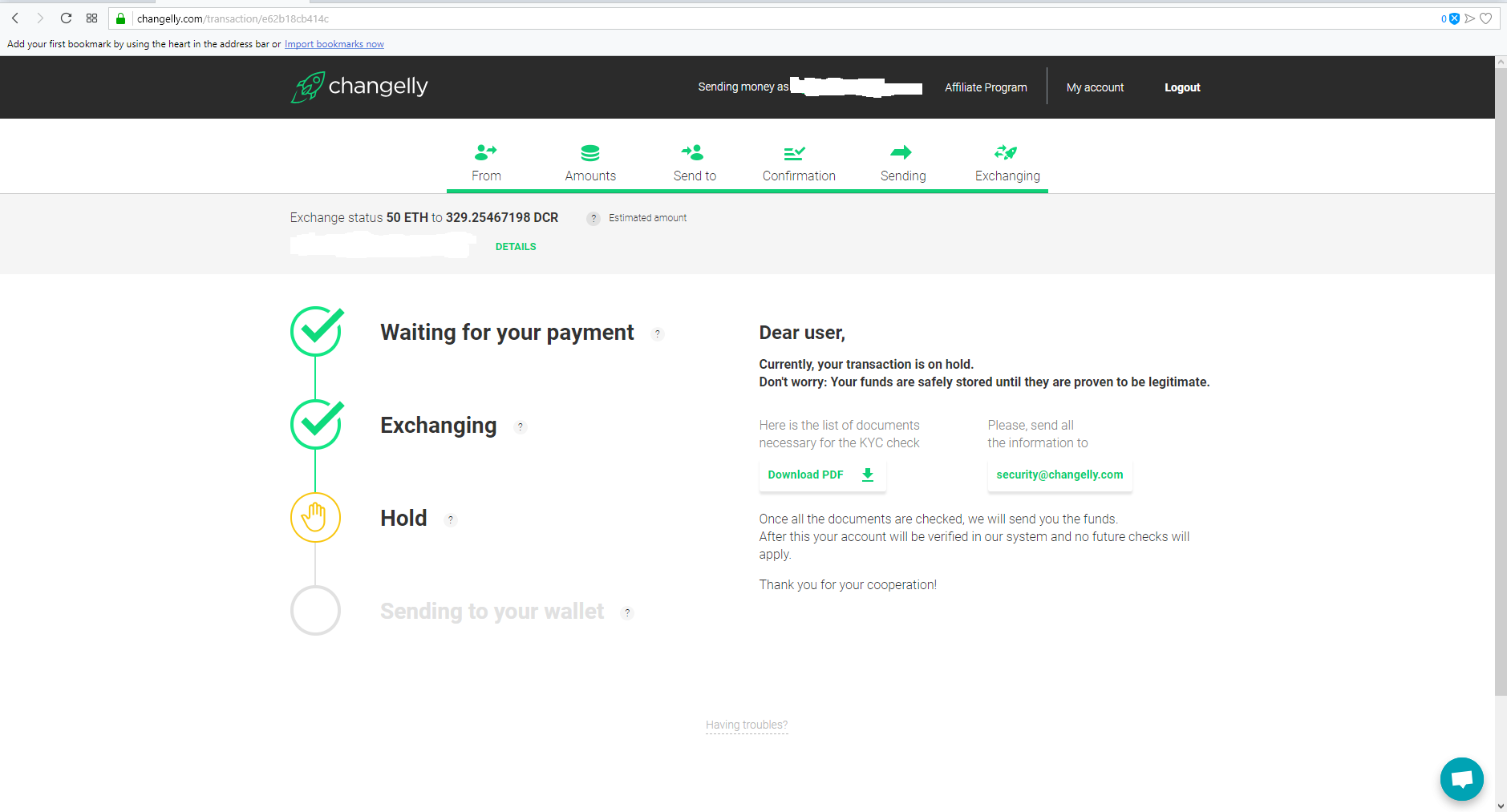 Changelly Holding The Payment & Never Giving Back