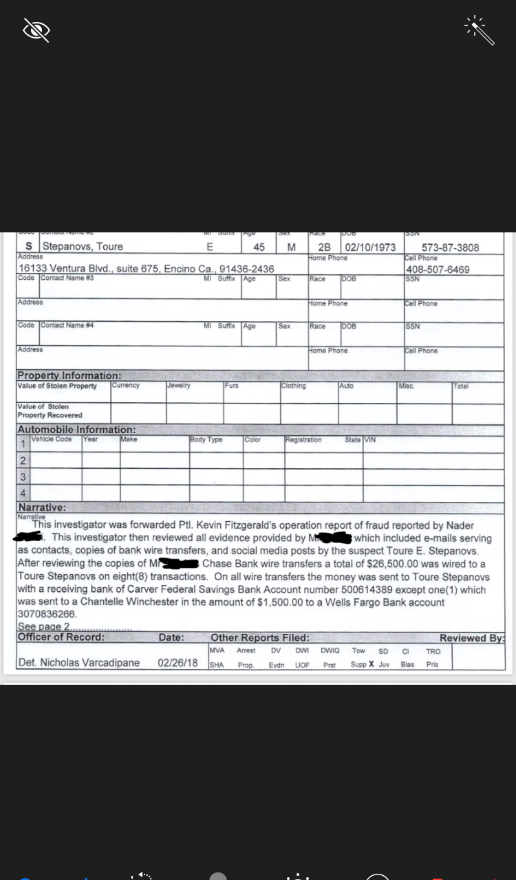 Police report against Toure 