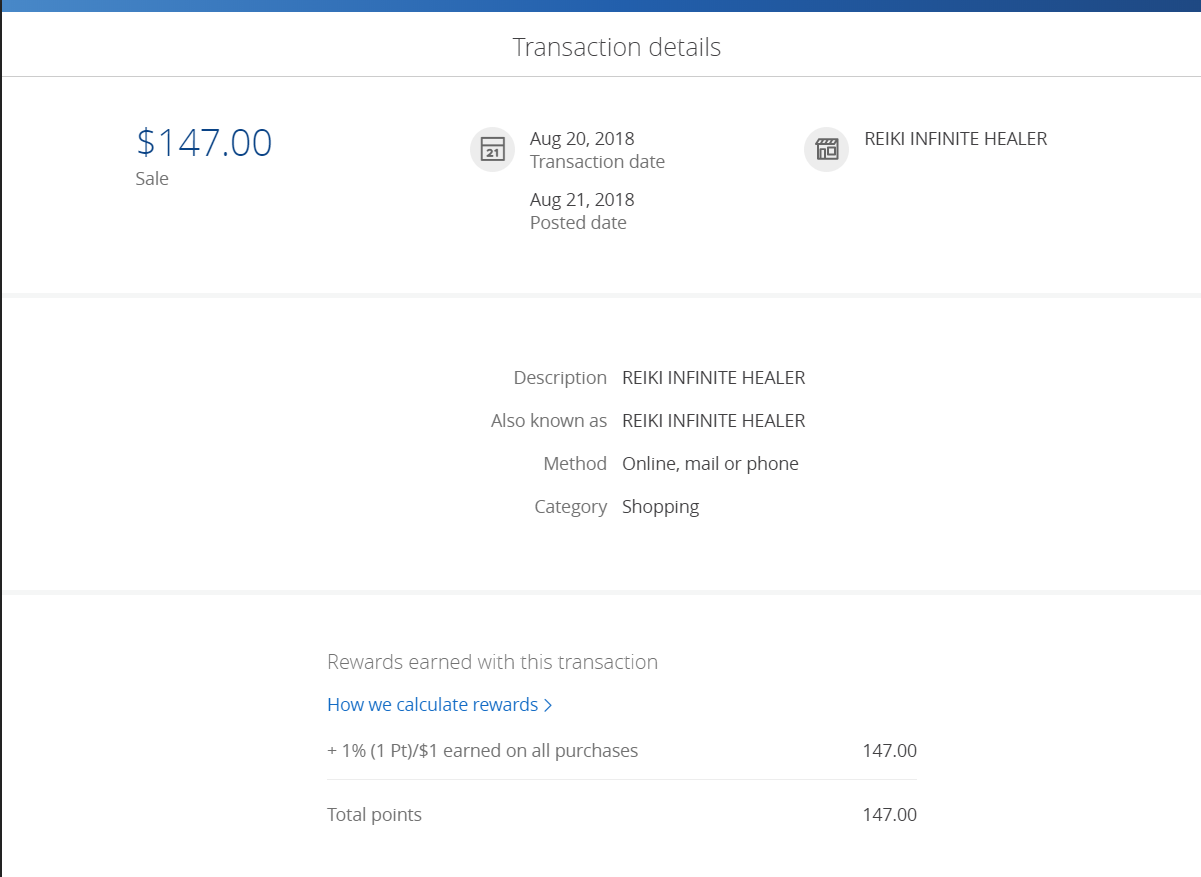My $147 charge from bank statement 