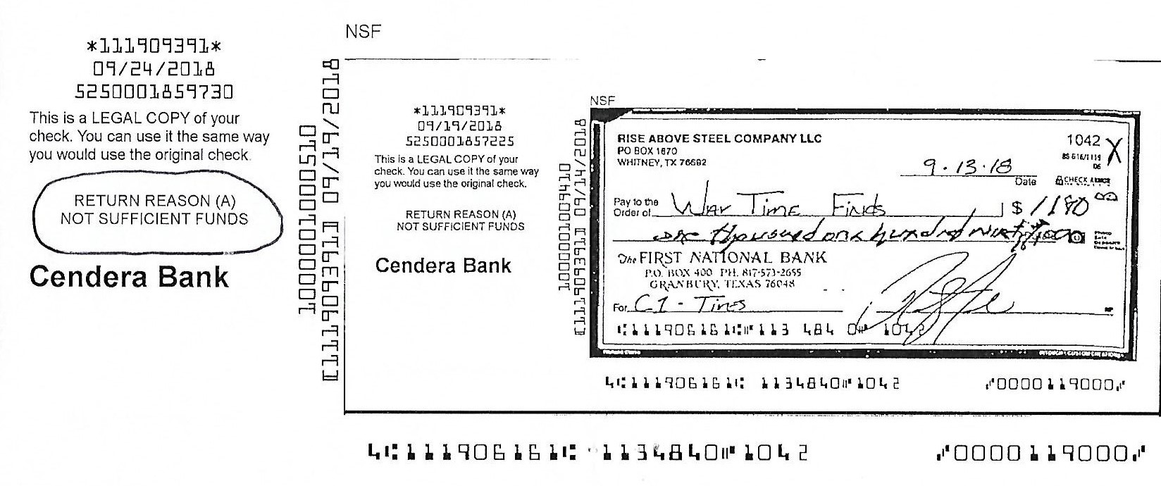 The issued NSF check