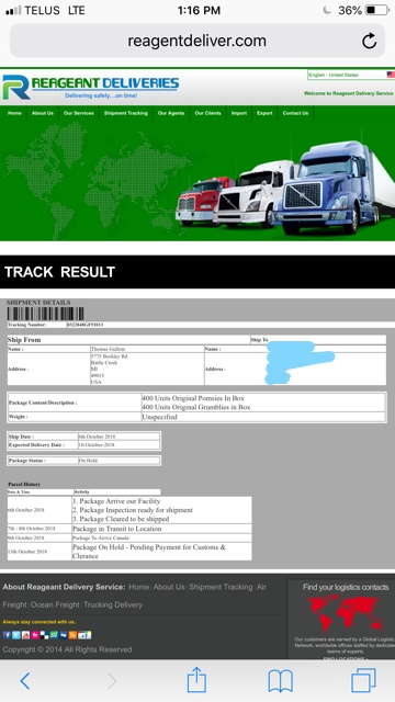 Fake delivery tracking number