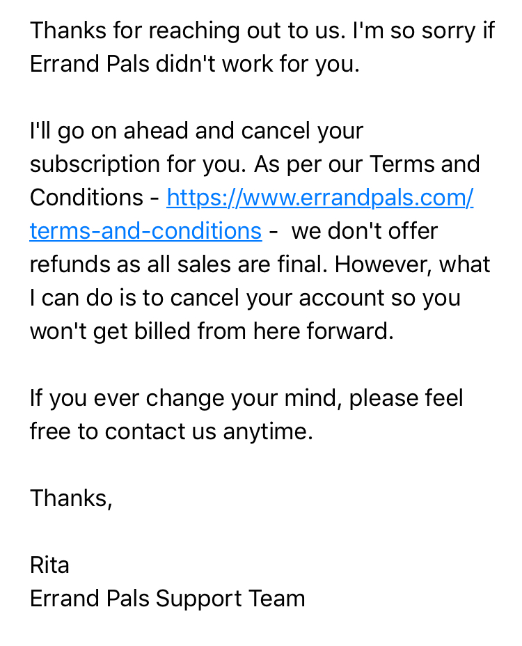 email from errandpals.com customer service 