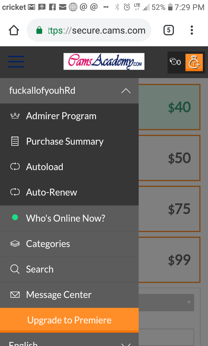 Camsacademy screen shot of the auto renew +purchas