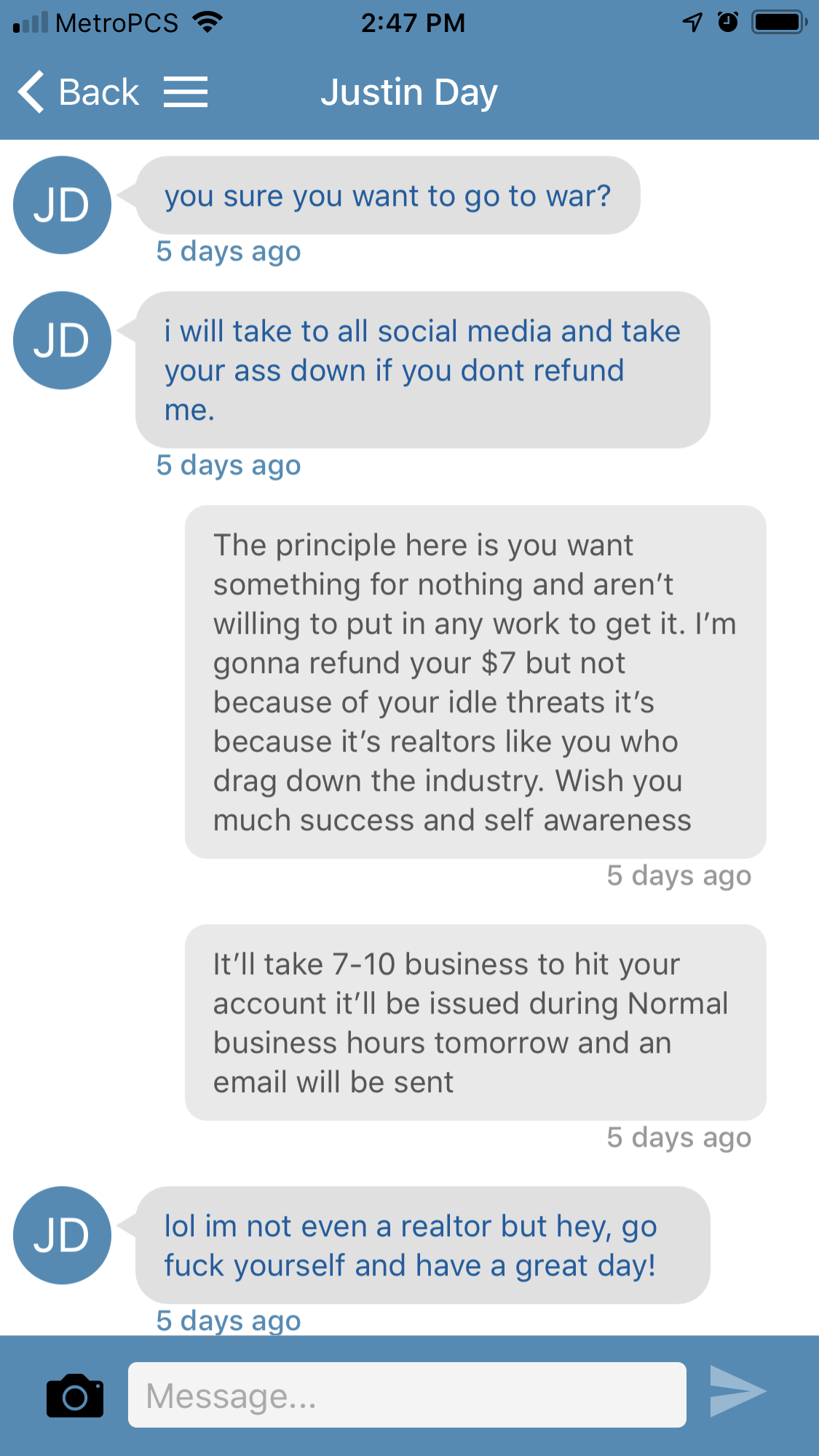 Live conversation from Justin and sales team