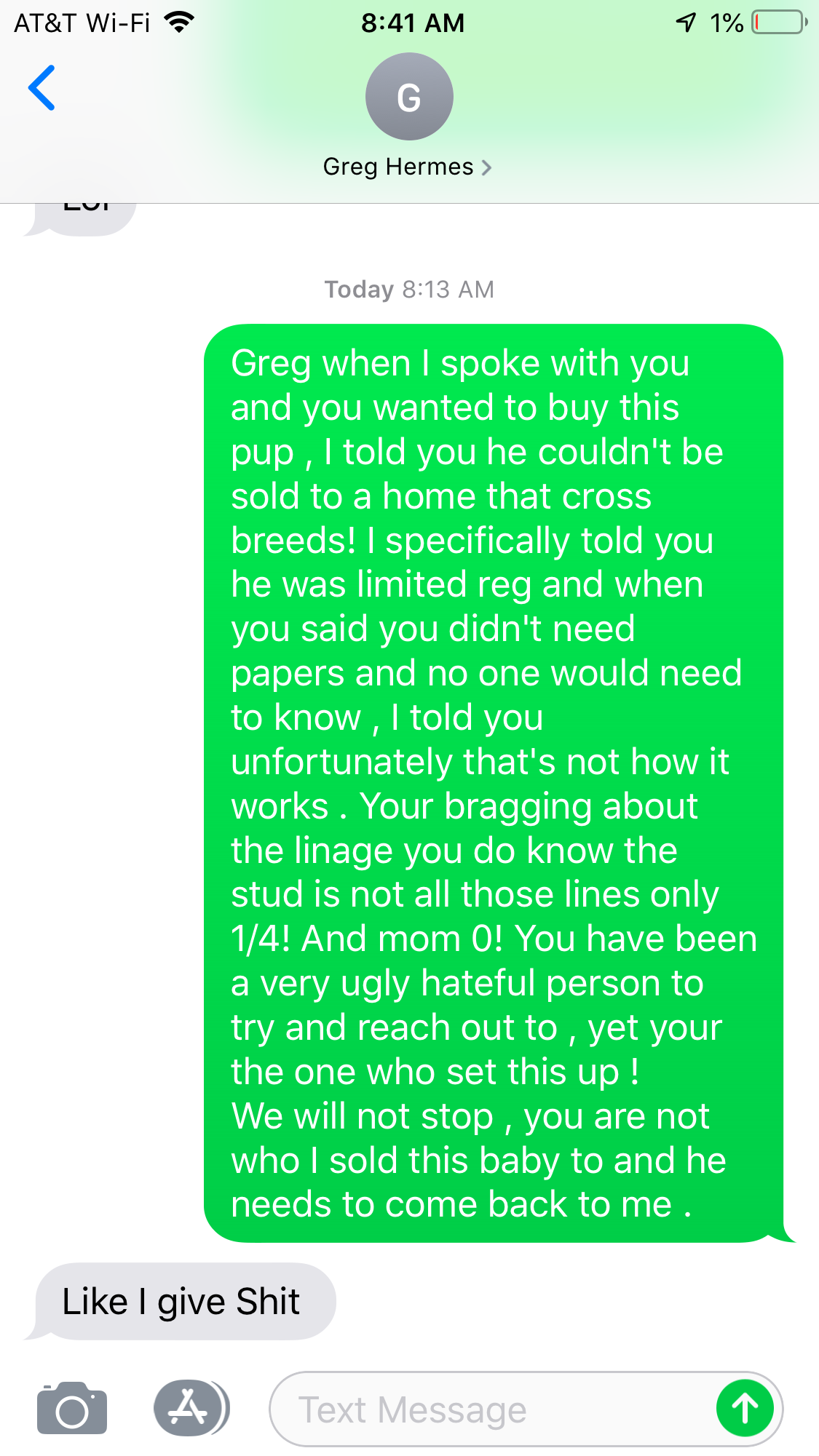 What I text greg 