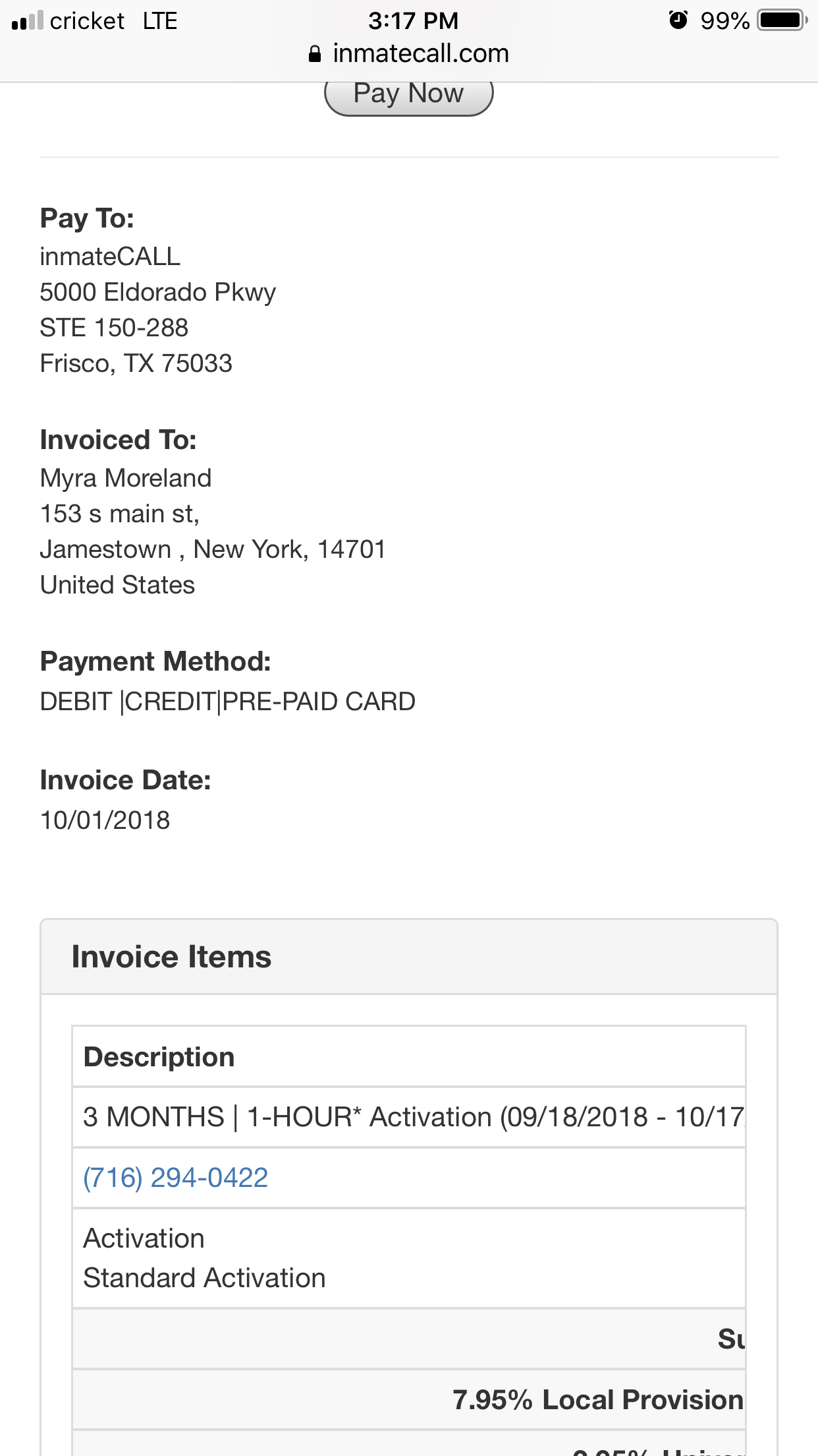 Proof of service details invoice