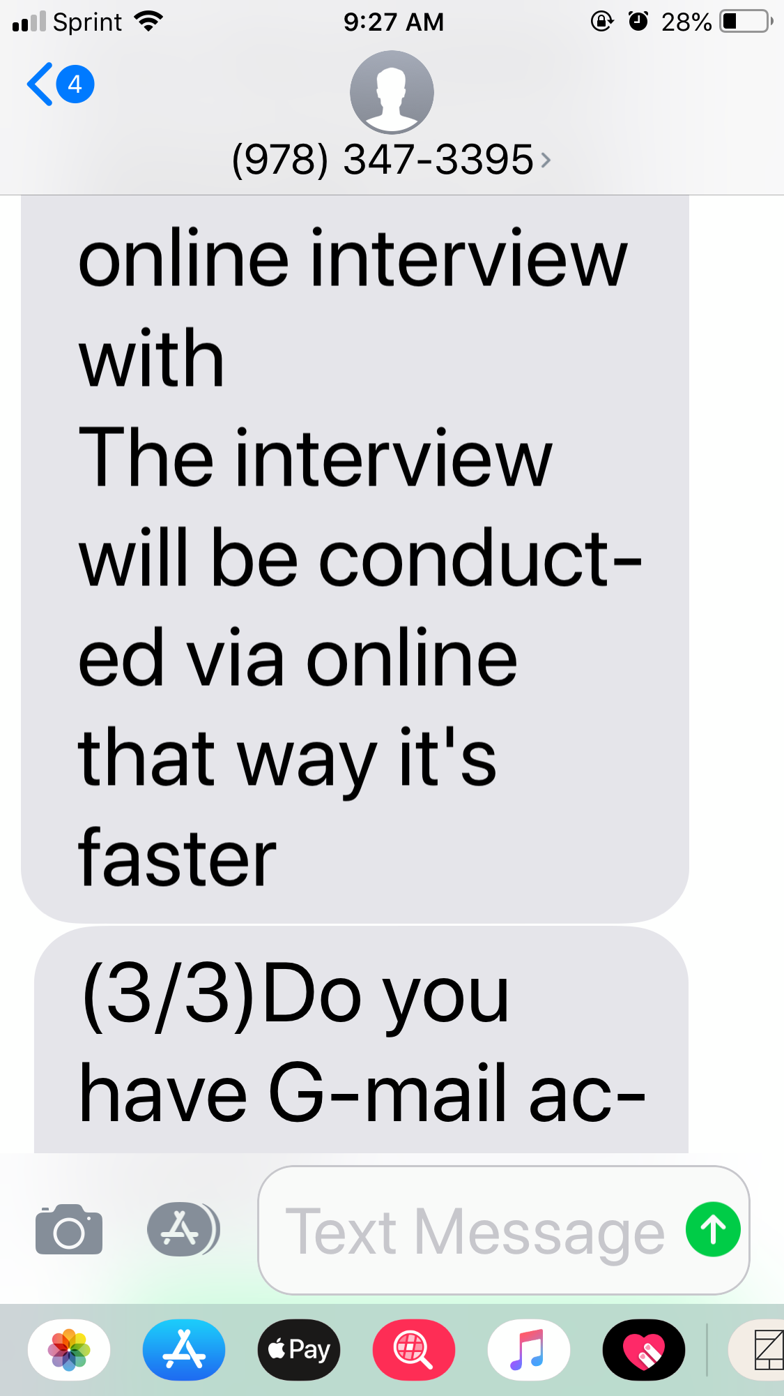 text exchange from job scam