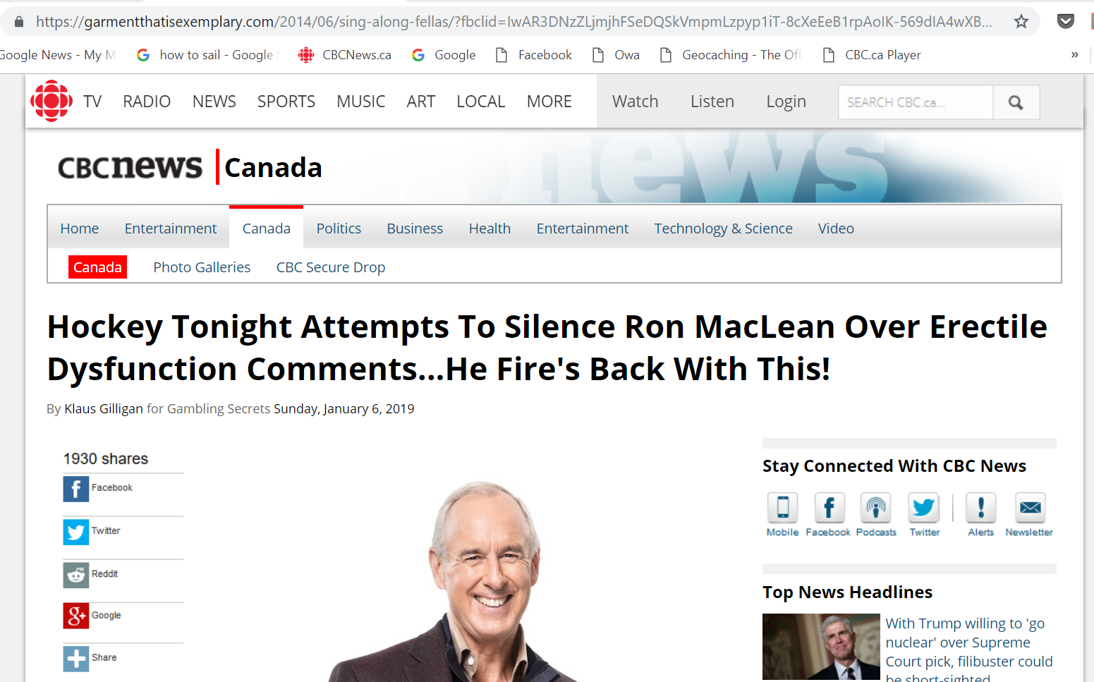 Facebook ad with CBC and Ron MacLean